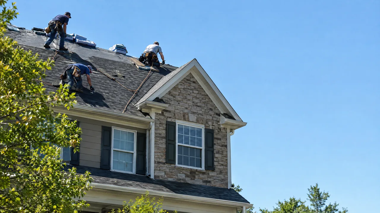 A roofer at work on a pitched roof