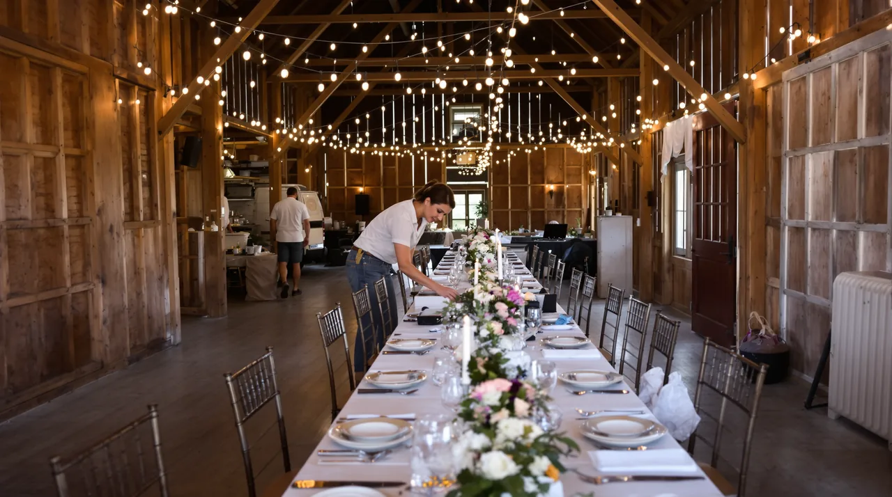 A wedding reception set for guests